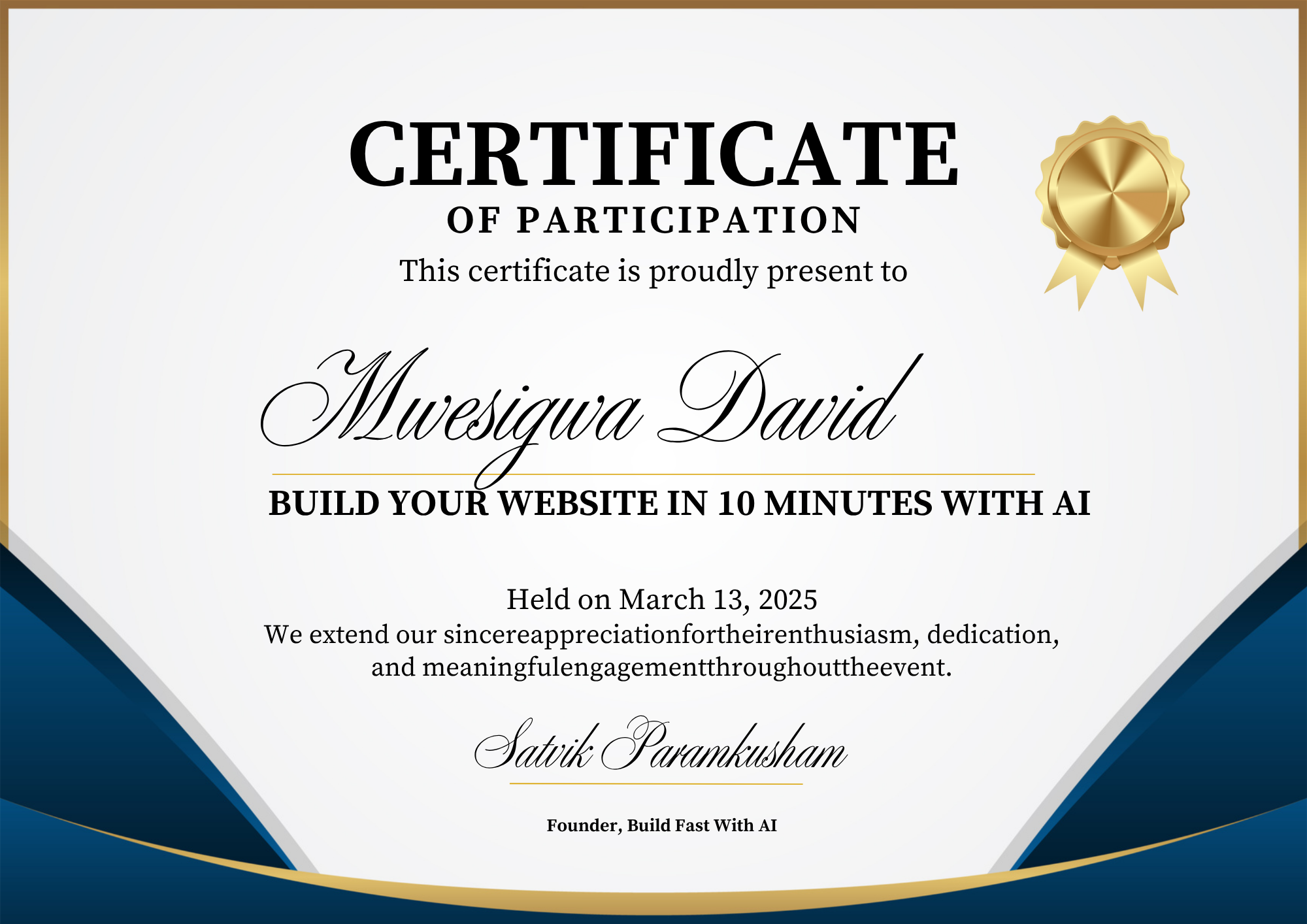 Mwesigwa David certificate image